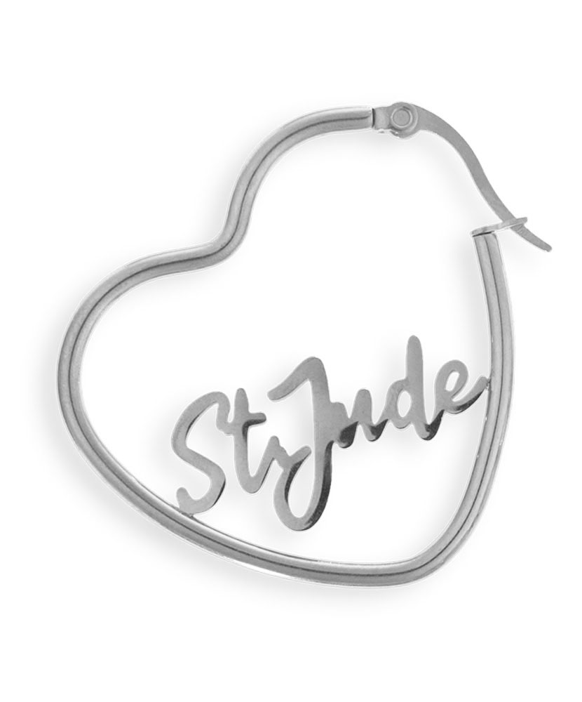 Primary image St. Jude Silvertone Heart Hoop Earrings